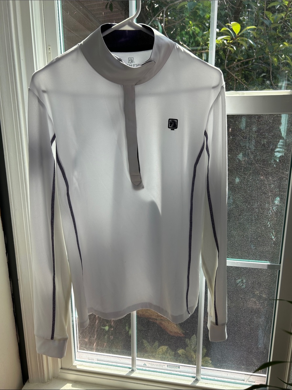 Romfh White with Purple Trim Long-Sleeve Equestrian Show Shirt